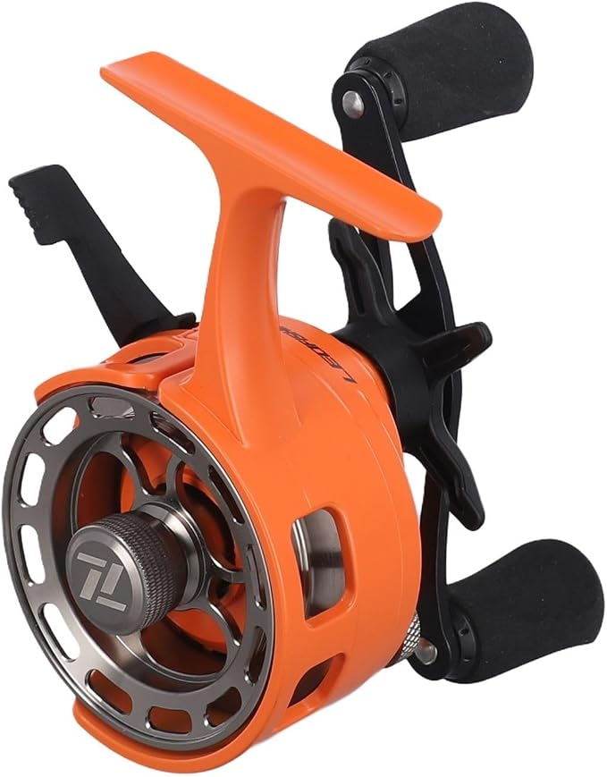 Ice Fishing Reel with Magnetic Drop, 3.2:1 Gear Ratio Inline Reel, 3+1 Ball Bearings Two-Way for Spool Lever for Winter Ice Fishing(right hand orange)