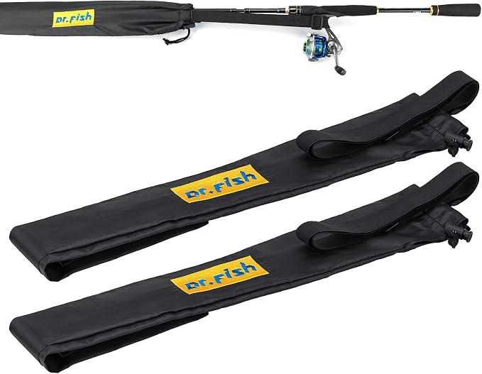 Dr.Fish Fishing Rod Socks Fishing Pole Sleeves Rod Protector Tangle-Free Lightweight Nylon Adjustable Rod Cover Protector for Spinning Rod Baitcasting Rod Surf Rod Fishing Rod Tube Case