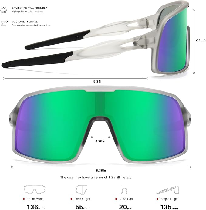 SEKKAF Polarized Sports Sunglasses for Men and Women Cycling Glasses UV Protection Goggles for Mountain Bike Running Fishing