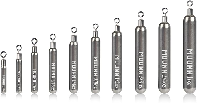 10 Pack Tungsten Skinny Drop Shot Weights, Pencil Sinkers with Round Eye for Free Rig & Finesse Bass Fishing, Drop Shot Rig Weights
