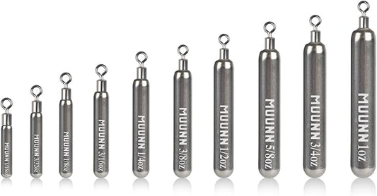 10 Pack Tungsten Skinny Drop Shot Weights, Pencil Sinkers with Round Eye for Free Rig & Finesse Bass Fishing, Drop Shot Rig Weights