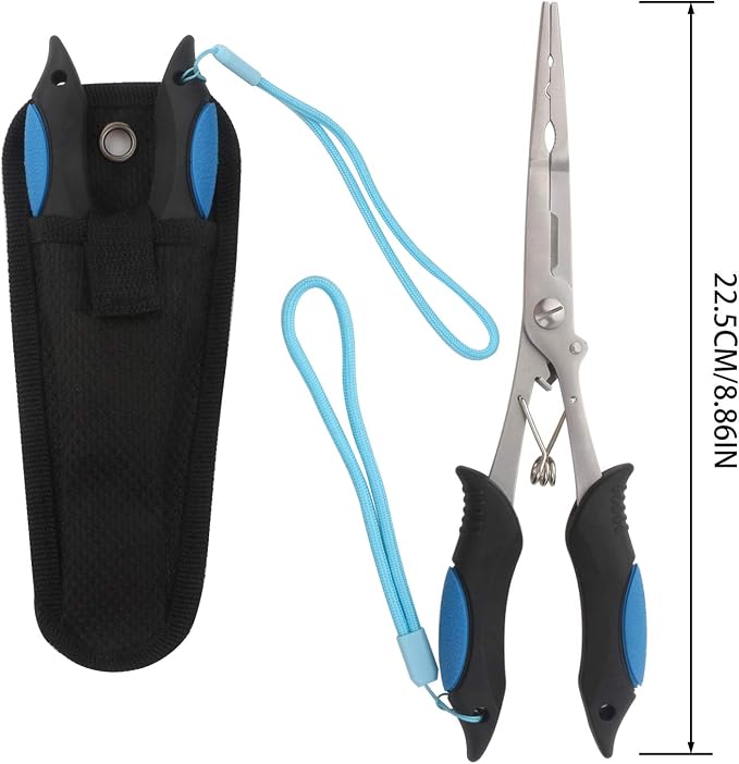 mouhike Fishing Pliers Long Nose Stainless Steel Fish Hook Remover Braid Cutters Split Ring Fish Pliers with Lanyard Fish Holder Ice Fly Fishing Gear Freshwater Saltwater Fishermen Gift