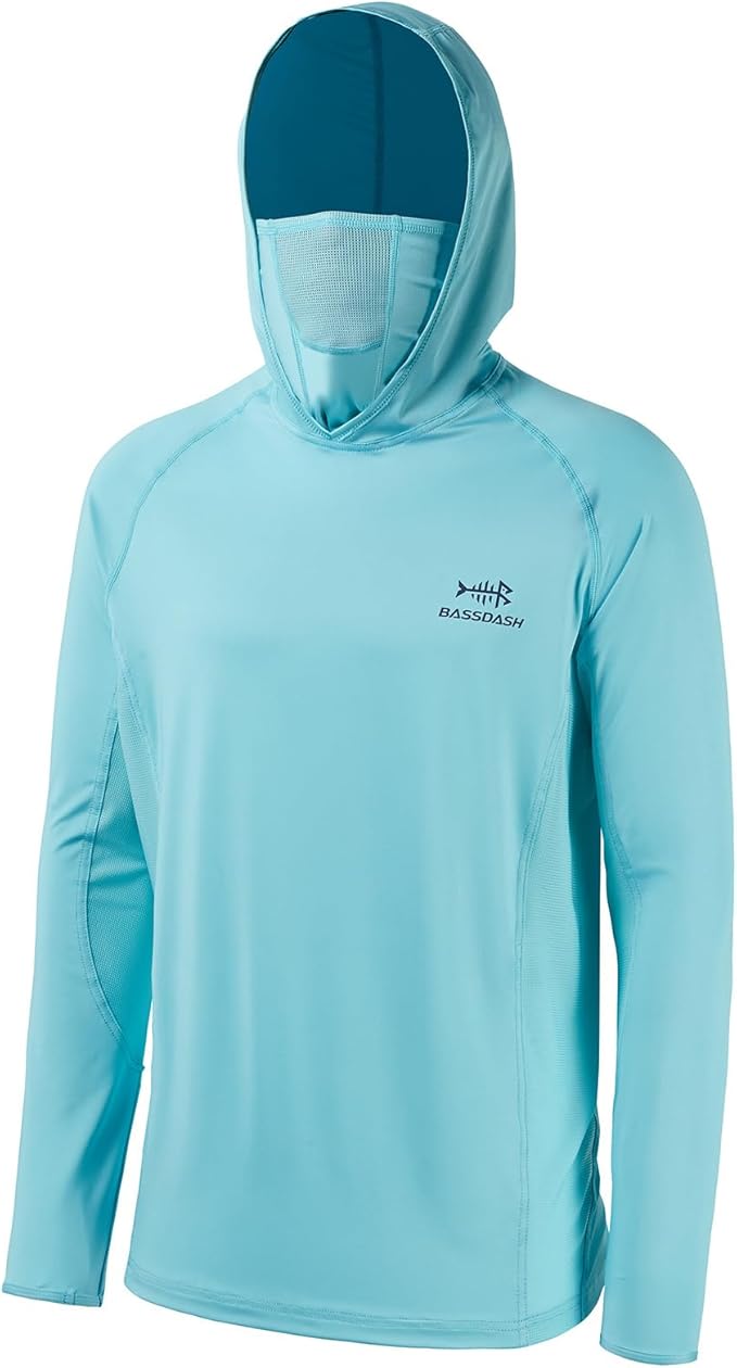BASSDASH UPF 50+ Men’s Long Sleeve Fishing Shirt with Mask UV Neck Gaiter Hoodie
