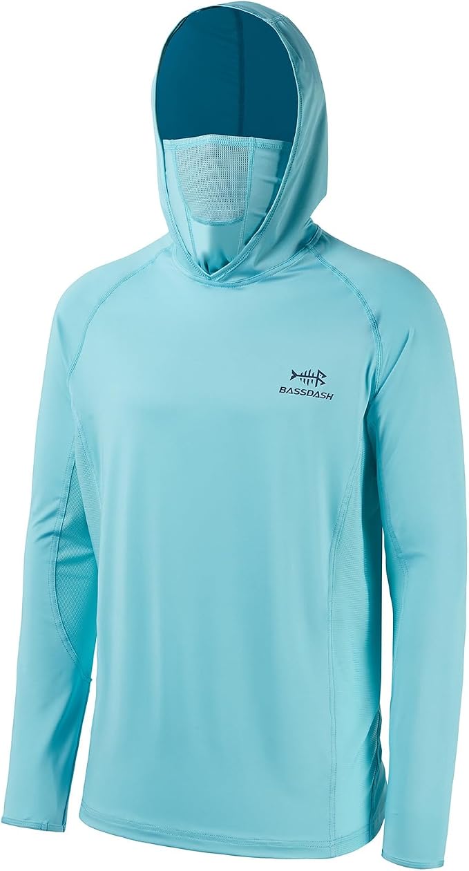 BASSDASH UPF 50+ Men’s Long Sleeve Fishing Shirt with Mask UV Neck Gaiter Hoodie