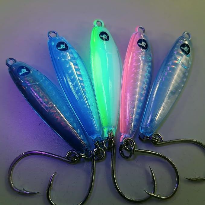 Kmucutie 5 Pieces Epoxy Resin Fishing Jig Lure Great for Inshore and Offshore Game Fish,Artificial Lures for Grouper,Dogtooth,Bass Salmon