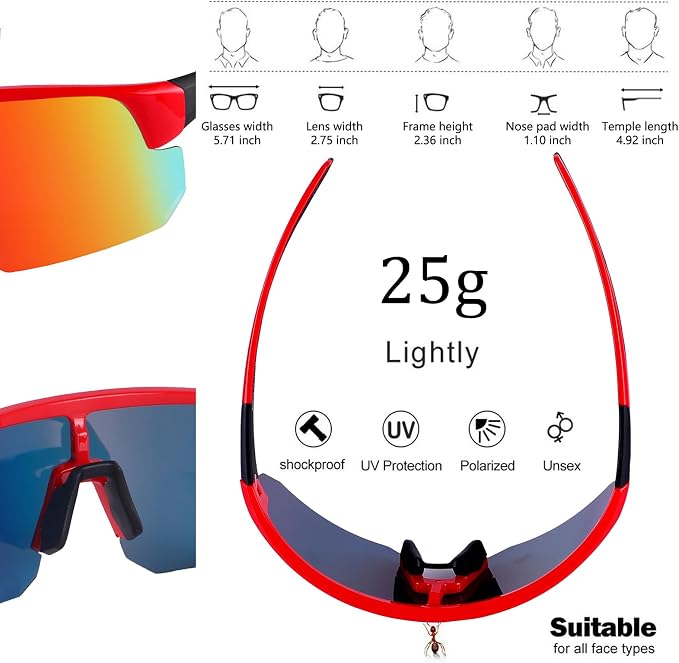 BangLong Lightweight Polarized Sports Sunglasses for Men Women, UV400 Protection Wrap-Around Sunglasses for Running Cycling
