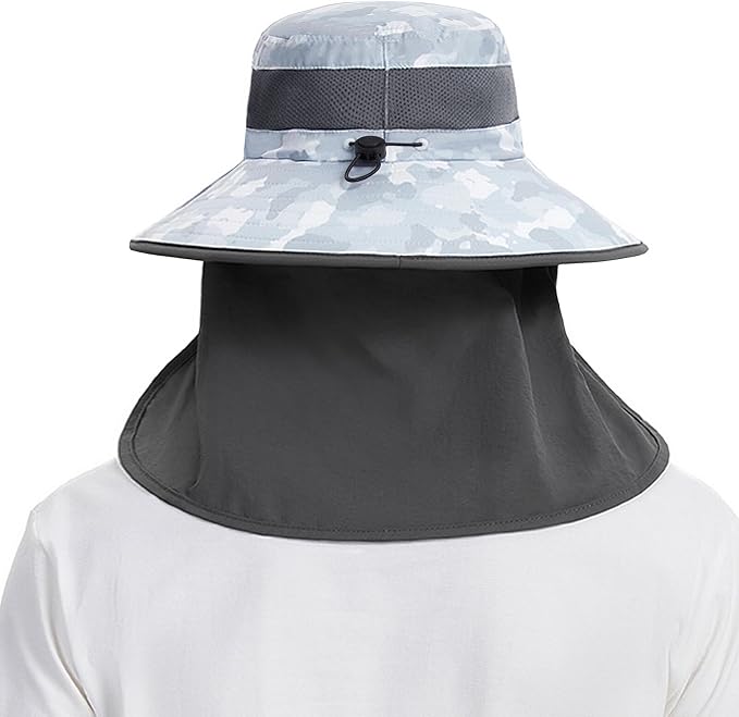BASSDASH UPF 50+ Breathable Sun Hat with Removable Face Cover and Neck Flap Wide Brim Bucket Hat for Fishing Hiking Men Women
