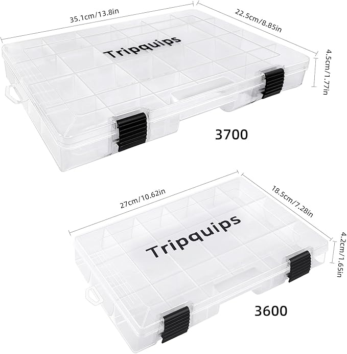 Tripquips 3600 Tackle Trays, Plastic Storage Organizer Box with Removable Dividers - Tackle Boxes - Fishing Tackle Storage - 3700 Tackle Trays - 2 Packs/4 Packs Box Organizer