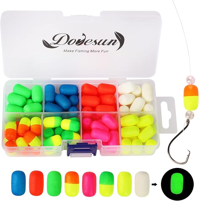 Dovesun 220/104/80/60/54/52/42pcs Pompano Rig Floats for Surf Fishing Foam Bobbers for Fishing Fly Fishing Bobbers Floats Bright Color Kit/Round/Cylindrical/Heart/Bullet/Pill/Spin Shape