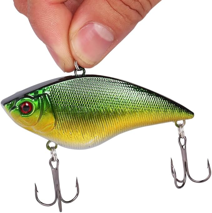 Sougayilang Fishing Lures Large Hard Bait Minnow VIB Lure with Treble Hook Life-Like Swimbait Fishing Bait Popper Crankbait Vibe Sinking Lure for Bass Trout Walleye Redfish