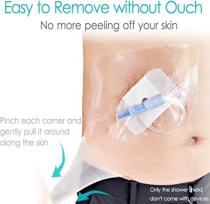 Waterproof Shower Cover Shields for Dialysis Port Picc Line Chest Catheter PD Peritoneal Dialysis Chemo Port Feeding Tube Shower Protector 10" x 10" (Pack of 25)