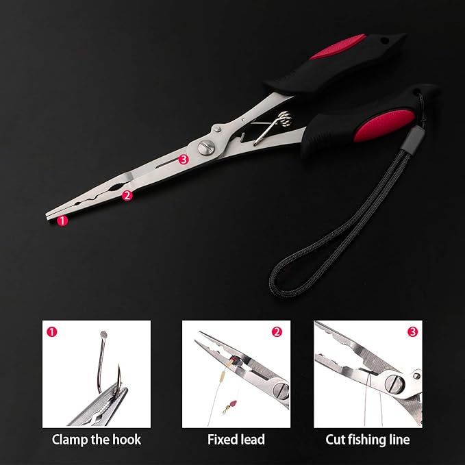 Hikary Long Nose Fishing Pliers,Ice Fishing Gear,Stainless Steel Hook Remover Braid Cutter Rustproof Fishing Multi-Tools Fishing Gripper for Freshwater Saltwater