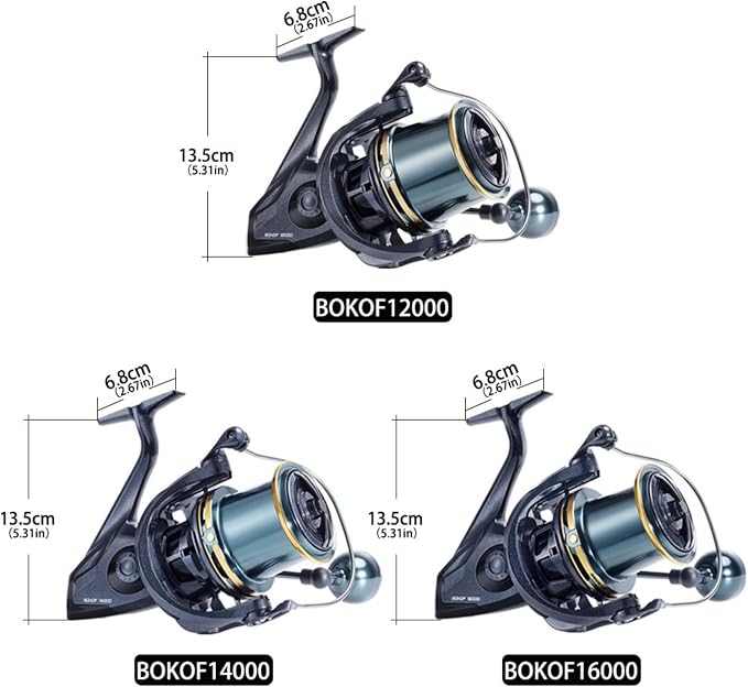 Heavy Duty Spinning Reel Metal Body with CNC Machined Spool 55LB Max Drag 8/10+1 BB Ultra Smooth 4.1/4.6/4.8:1 High Speed Gear Ratio Saltwater Freshwater Fishing Reel for 8000 to 16000 Series