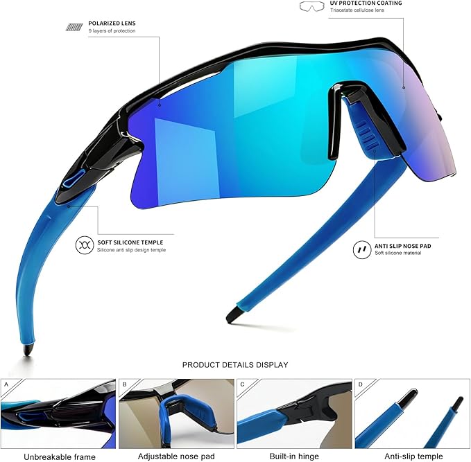 SEKKAF Polarized Sports Sunglasses for Men Women and Youth, UV400 Protection Ideal for Cycling Baseball Fishing Golf Running