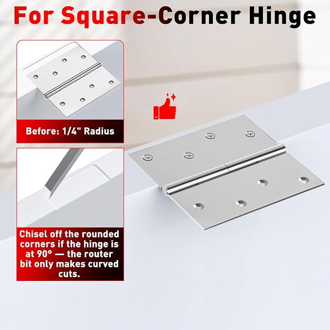 4" Fixed Size Door Hinge Jig for Door and Jamb, Aluminum Alloy Door Hinge Template Kit for Router, Mortise Jig Fits 4" Length 1/4" R, 5/8" R and Square Corner Hinges (4 in)