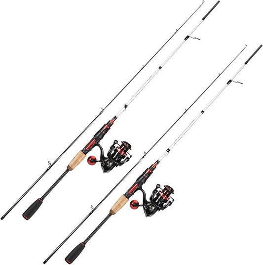 Sougayilang Fishing Rod and Reel Combo, 5.9ft/6.9ft 2-Piece MH Spinning Rod with Spinning Reel, 15lb Max Drag, Cork & EVA Grip, Saltwater Freshwater Gear for Bass Walleye Trout-2Packs