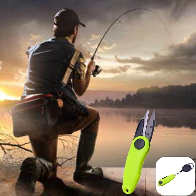 2 Pack Fishing Wire Plier Fishing Line Scissors Stainless Steel Fishing Pliers Scissors Folding Shrimp Shape Fishing Line Clipper with Retractable Keychain for Fishing, Green