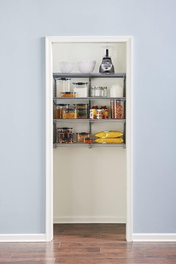 Rubbermaid 36" Pantry Organization Shelf System, Direct Wall Mount, 4 Shelves and Mounting Hardware Kit Included, Satin Nickel, Wire Shelving System for Home/Pantry/Closet