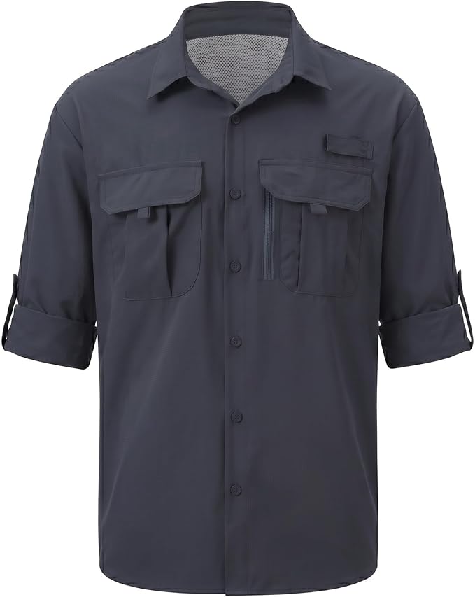 Men's Long Sleeve Fishing Shirts UPF 50+ Sun Protection Quick Dry Shirts Button Down Shirt for Hiking Camping