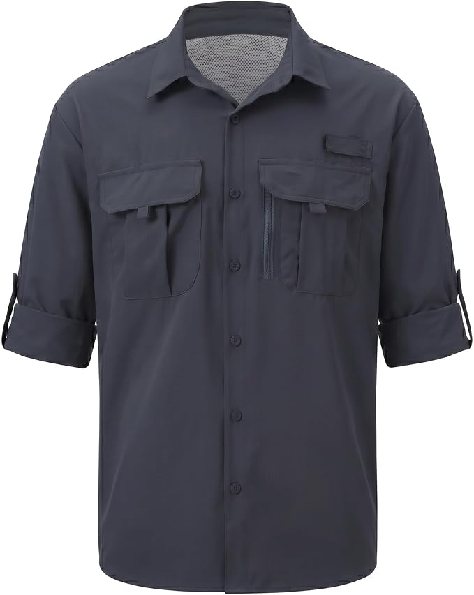 Men's Long Sleeve Fishing Shirts UPF 50+ Sun Protection Quick Dry Shirts Button Down Shirt for Hiking Camping