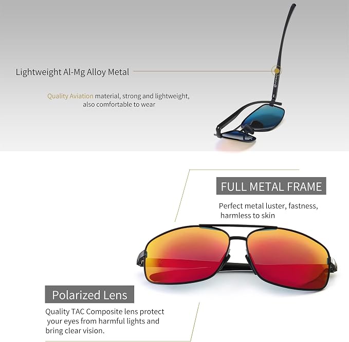 SUNGAIT Ultra Lightweight Rectangular Polarized Sunglasses Men UV400 Protection