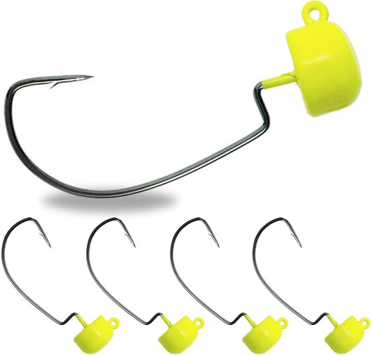 Reaction Tackle Tungsten Mushroom Head Jig Heads, Ned Rig Shroom Jigs for Finesse Bass Fishing, Stand Up Bait with Weedless and EWG Hook Options (5-Pack)