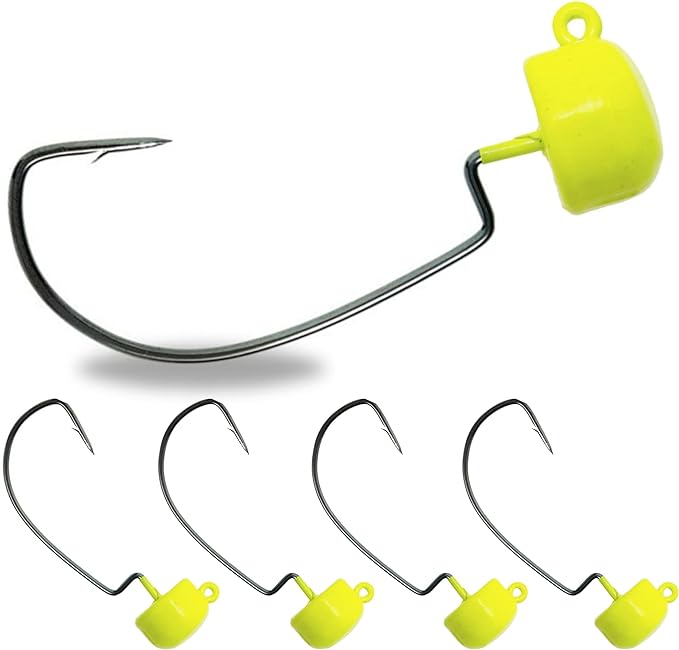 Reaction Tackle Tungsten Mushroom Head Jig Heads, Ned Rig Shroom Jigs for Finesse Bass Fishing, Stand Up Bait with Weedless and EWG Hook Options (5-Pack)
