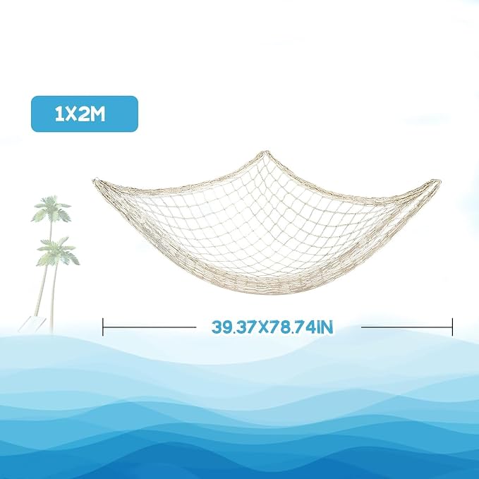 Sukh Fish Net Decorations for Party - 2PCS 39.37 * 78.74 in Fishing Net Decoration Netting for Wall Photo Hanging Nautical Fishnet Table Runner Decorative Ocean Theme Birthday Party Rope Nets