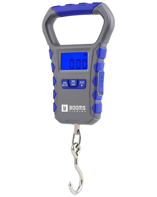 Booms Fishing Digital Fish Scale: USB Charging Fish Weigher 65lb Capacity - Waterproof Luggage Scale, LCD Display, Ergonomic Handle, Potrable Multi-use Fishing Accessories, Gray&Blue, XW50
