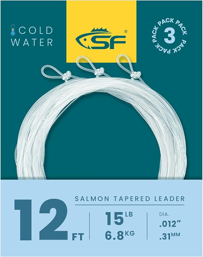 SF Pre-Tied Loop Fly Fishing Tapered Leader Nylon Clear Trout Freshwater Saltwater Bonefish Permit Bass Salmon Steelhead 7.5FT 9FT 10FT 12FT 15FT 0X 1X 2X 3X 4X 5X 6X 7X