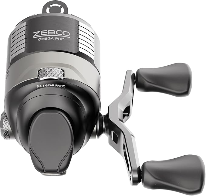 Zebco Omega Pro Spincast Fishing Reel, Dual Ceramic Pick-up Pins, Solid-Brass Pinion Gear, GlideLine ll Line Retrieval System, Pre-Spooled