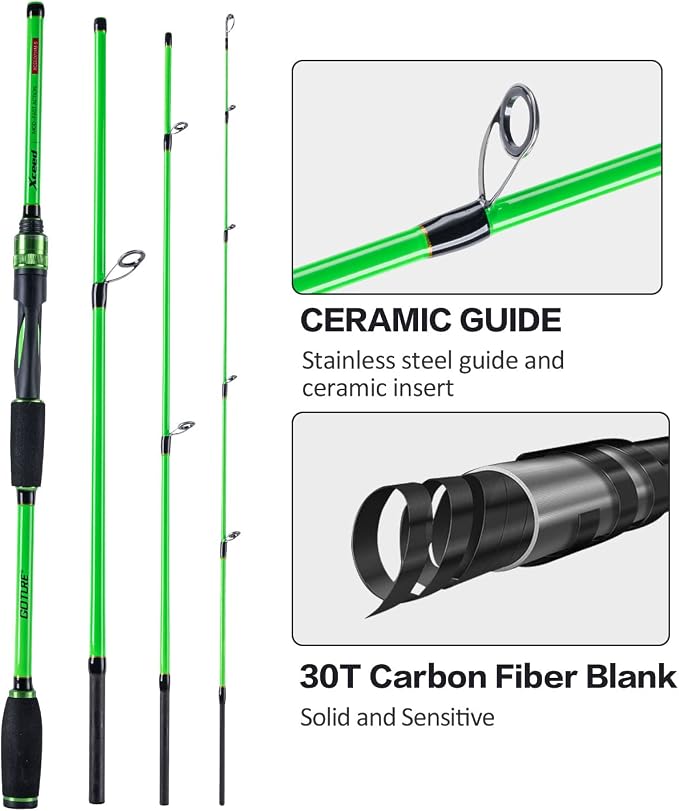 Goture Travel Fishing Rods, 4 Piece Fishing Pole with Case/Bag, Casting/Spinning Rod,Ultralight Fishing Baitcasting Rod 7ft for Saltwater Trout, Bass, Walleye, Pike