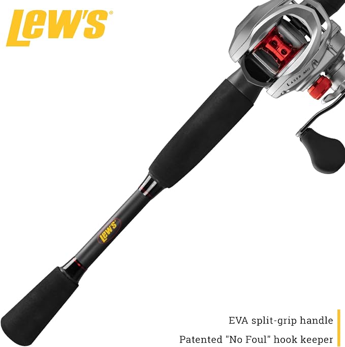 Lew's Laser MG Speed Spool Baitcast Reel and Fishing Rod Combo, Premium IM6 Graphite Rod with Split Grip EVA Handle, Right-Hand Retrieve, Silver