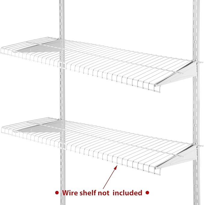 47.5 Inch Twin Rail Upright Wall Shelving System with 16 Inch Locking Shelf Bracket Adjustable Closet System Heavy Duty Metal Support for Deep Wire Shelving Closet (8 Pcs)