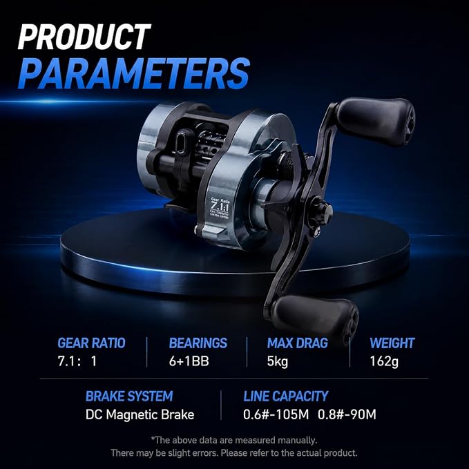 Round DC Baitcasting Reel, Digital Control Anti-Backlash with Signature DC Sound, 7.1:1 Gear Ratio, 17.6LB Drag for Bass Freshwater