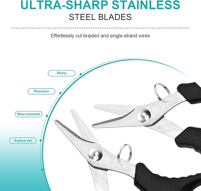 Fishing Line Cutter, Fishing Scissors, Fishing Line Clippers 3-Pack, Stainless Steel with Lanyards for Braided Line and Tackle Box Use