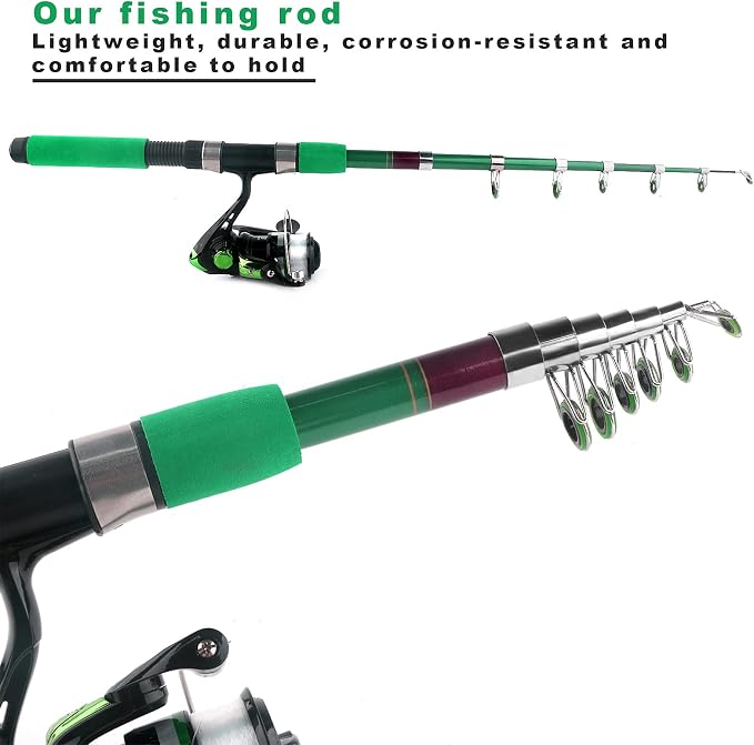 Telescopic Fishing Pole Reel Combo Ultralight Fishing Rod Spinning Reel with Tackle Bag All-in-One Fishing Accessories Fishing Gear Gifts Kit for Kids Adults Youth Beginner Saltwater Freshwater