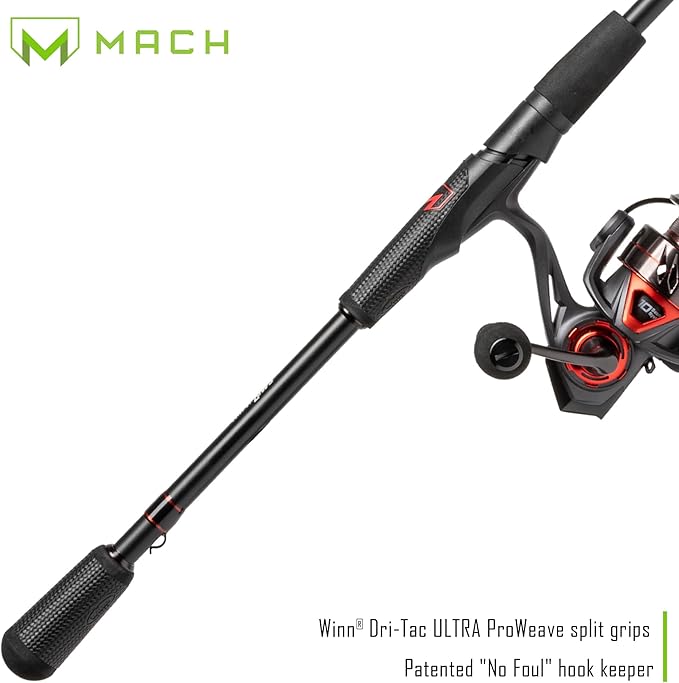 Lew's MACH Jacked Spinning Reel and Fishing Rod Combo, HM50 Graphite Rod, Tanso Tech Frame, Black/Red
