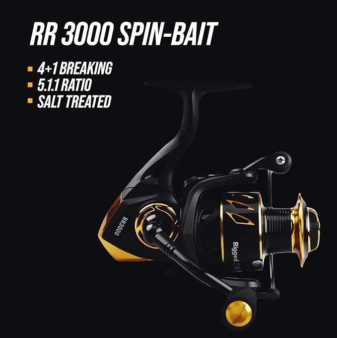 Rigged and Ready RR spin fixed-spool fishing reels 4 size options 1000, 3000, 5000, 6000. Freshwater saltwater smooth strong durable. Spare spool + bag. Spinning, Carp, Bass, Coarse, Sea & LRF angling