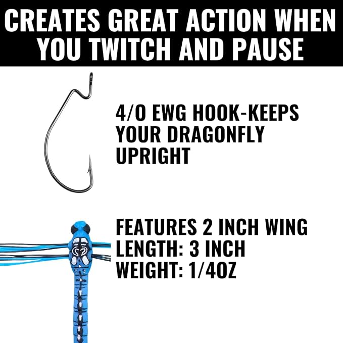 Lunkerhunt Dragonfly Lure with Double Skirted Wings | Perfect Topwater Fishing Lures for Bass, Trouth and Pike, Weedless Bait (Dasher)