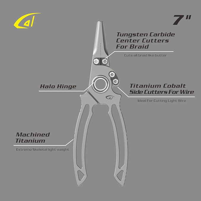 danco Titanium Dual Cutter 7" Fishing Plier, Fishing Line and Wire Cutter, Saltwater Safe, Fresh/Saltwater Fishing, Sheath and Lanyard Included