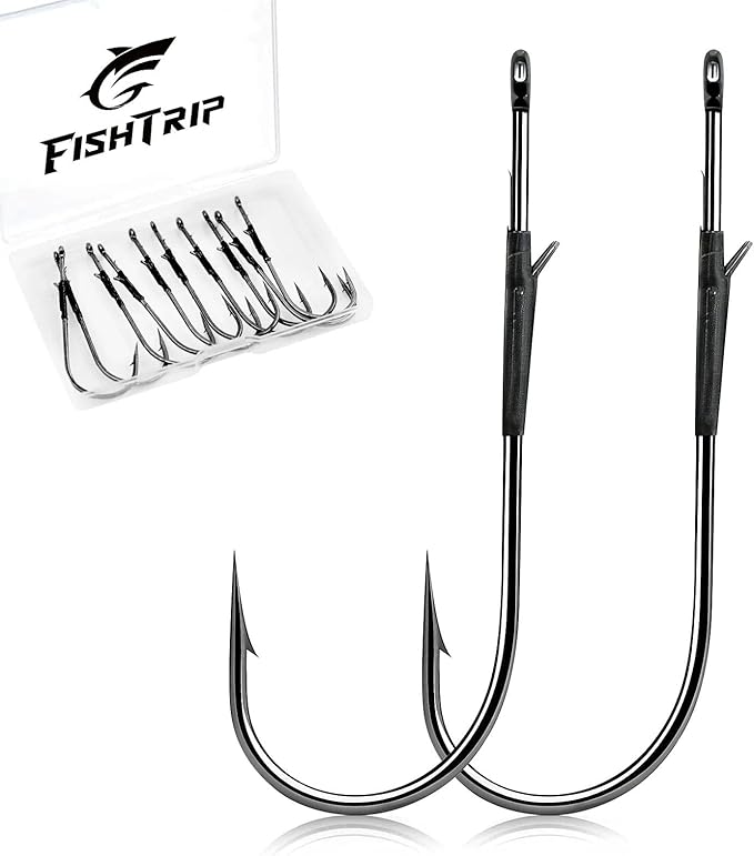 FishTrip Baitholder Worm Hooks, 30 Pack 3X Long Shank Bait Holder Fish Hook Double Barbed for Bass Fishing Freshwater Saltwater