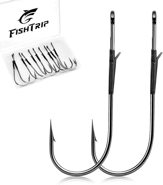 FishTrip Baitholder Worm Hooks, 30 Pack 3X Long Shank Bait Holder Fish Hook Double Barbed for Bass Fishing Freshwater Saltwater