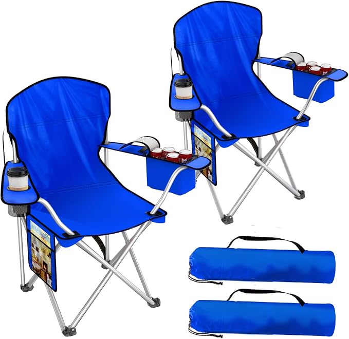 VTOY Folding Camping Chairs Durable 600D Oxford, Portable Outdoor Chair with Cooler Pouch, Cup Holder & Storage Pocket for Camping, Beach, Fishing