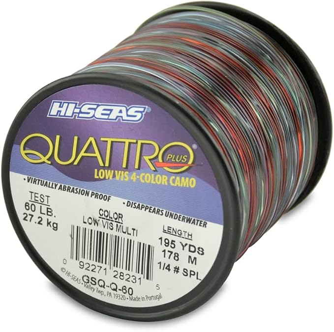 HI-SEAS Quattro Monofilament Fishing Line - Low-vis 4 Color Camo, Strong & Durable Performance Saltwater Main Line
