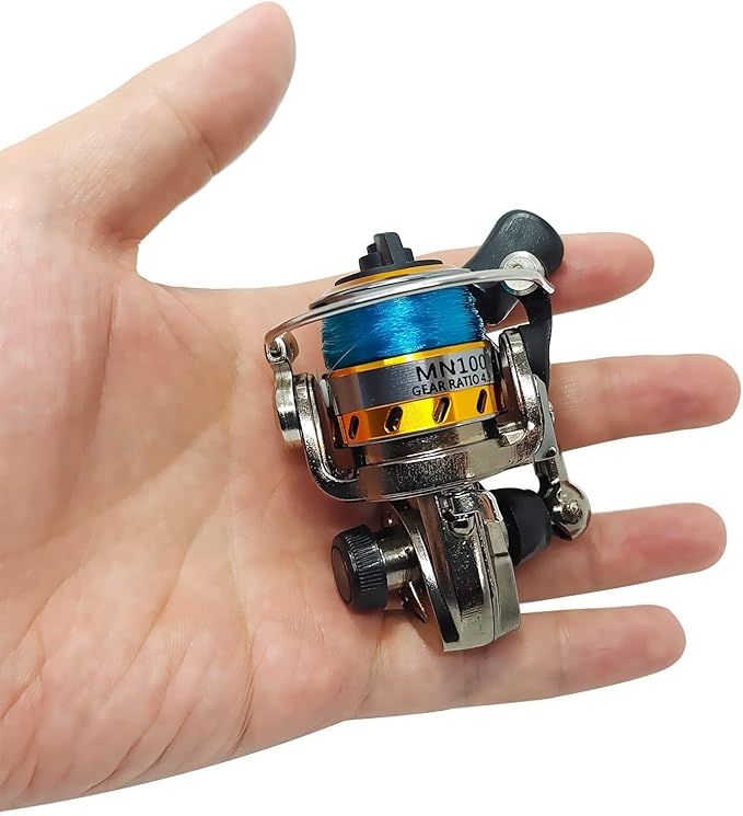 Mini 100 Small Metal Spinning Wheel Aluminum Fishing Reel with Metal Spool for Freshwater and All Season Fishing
