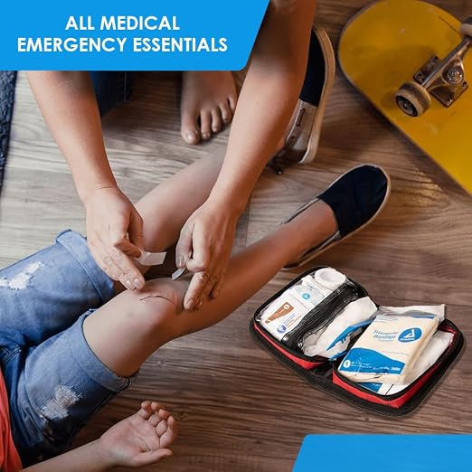 Primacare KB-7411 45 Piece Personal First Aid Kit, 6"x4"x1", with Emergency Medical Supplies, Pocket Size Essential Travel Bag, Med Kits, Red