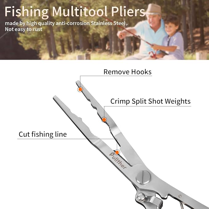 Stainless Steel Fishing Pliers,Needle Nose Pliers Fishing,Fishing Gear Hook Remover with Lanyard,Multitool for Saltwater