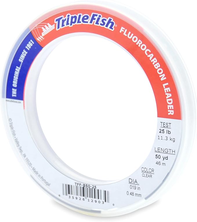 Triple Fish 100% Fluorocarbon Fishing Leader - Clear Invisible Strong and Heavy Duty Highly Abrasion Resistant, Fast Sinking Freshwater & Saltwater
