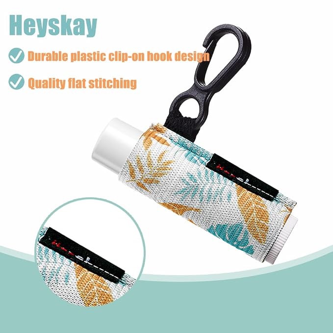 HEYSKAY Lip Balm Holder Sleeves Keychain Chapstick Elastic Sleeves (Dinausaur/Sheep/Wave strip)